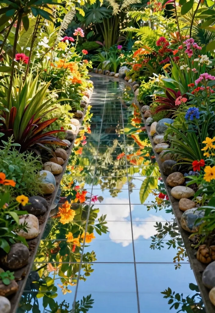 15 Unique Outdoor Mirror Inspiration for Your Secret Garden 6. Mirrored Garden Pathways for an Illusion of Space 0