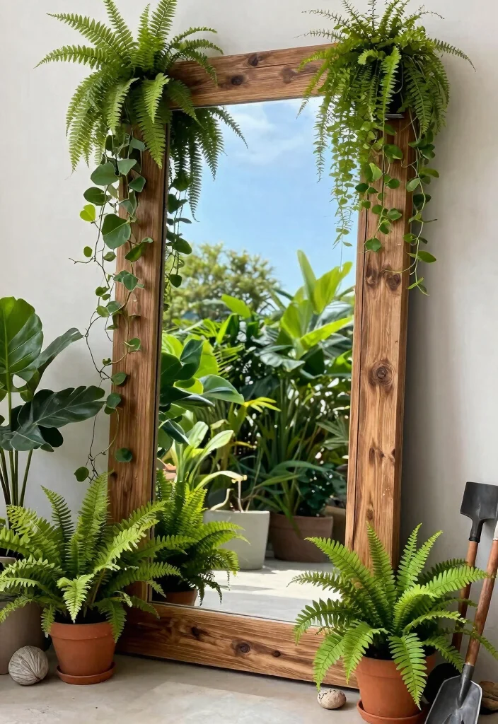 15 Unique Outdoor Mirror Inspiration for Your Secret Garden 7. Mirror Frames as Vertical Gardens 0