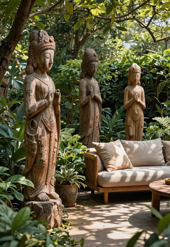 15 Whimsical Garden Statue Decor Ideas Yard Art 5. Rustic Wood Statues 0