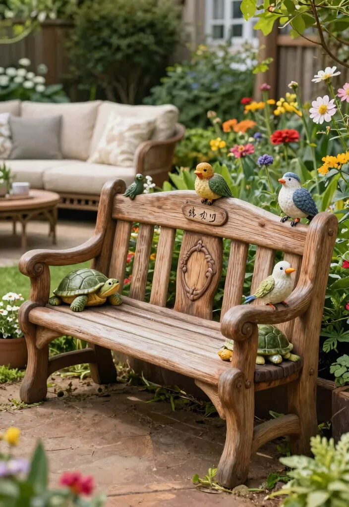 15 Whimsical Garden Statue Decor Ideas Yard Art 7. Garden Bench with Built in Statues 0