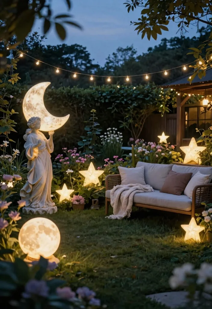 15 Whimsical Garden Statue Decor Ideas Yard Art 9. Dreamy Moon and Star Statues 0