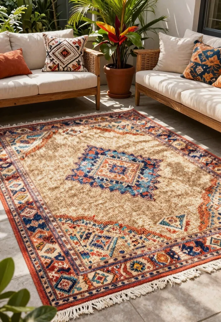 21 Beautiful Outdoor Patio Rug Ideas to Anchor Your Space 14 21 Beautiful Outdoor Patio Rug Ideas to Anchor Your Space 14. Layered Rugs for Depth 0