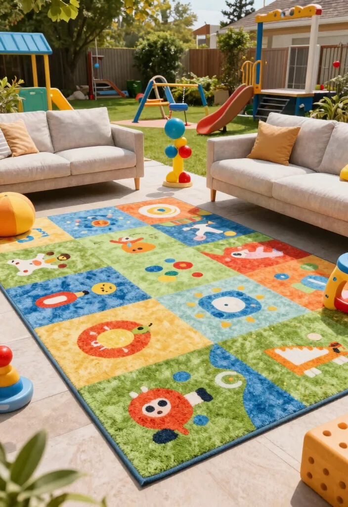 21 Beautiful Outdoor Patio Rug Ideas to Anchor Your Space 20 21 Beautiful Outdoor Patio Rug Ideas to Anchor Your Space 20. Playful Kid Friendly Rugs 0