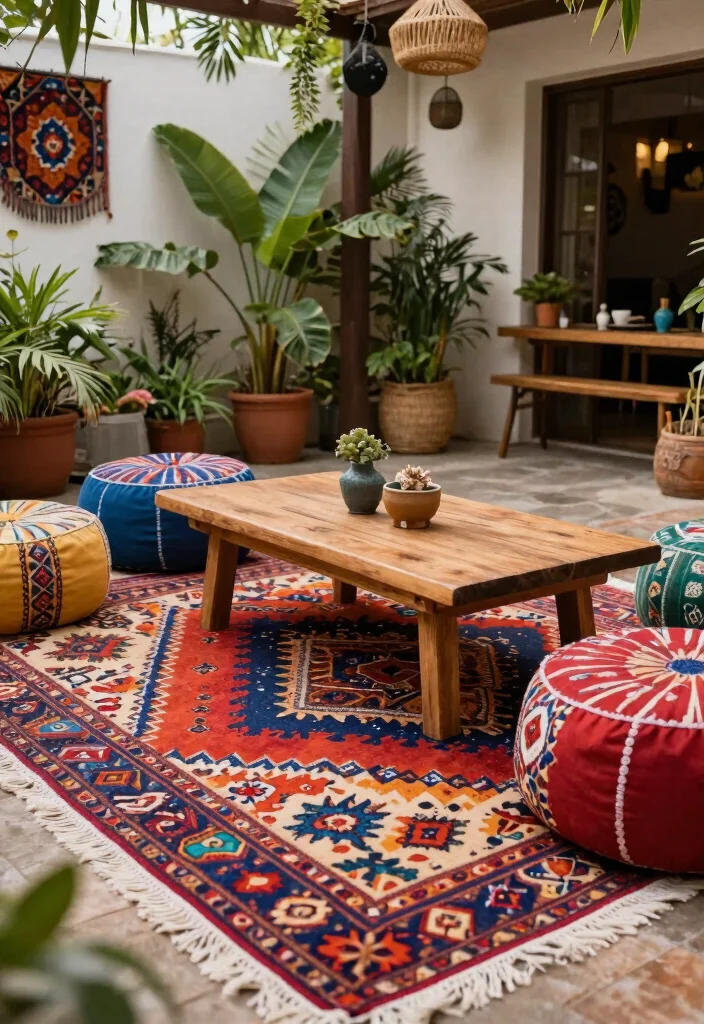 21 Beautiful Outdoor Patio Rug Ideas to Anchor Your Space 3 21 Beautiful Outdoor Patio Rug Ideas to Anchor Your Space 3. Vibrant Bohemian Styles 0