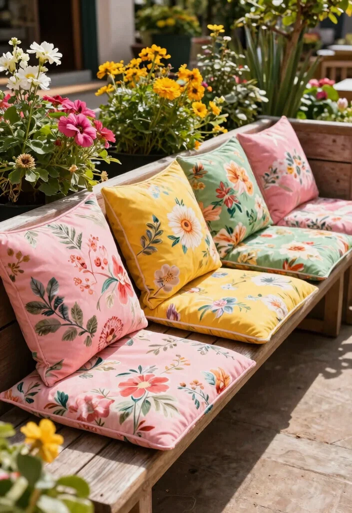 21 Bright Outdoor Cushion Ideas for Spring Makeovers 1. Floral Frenzy 0