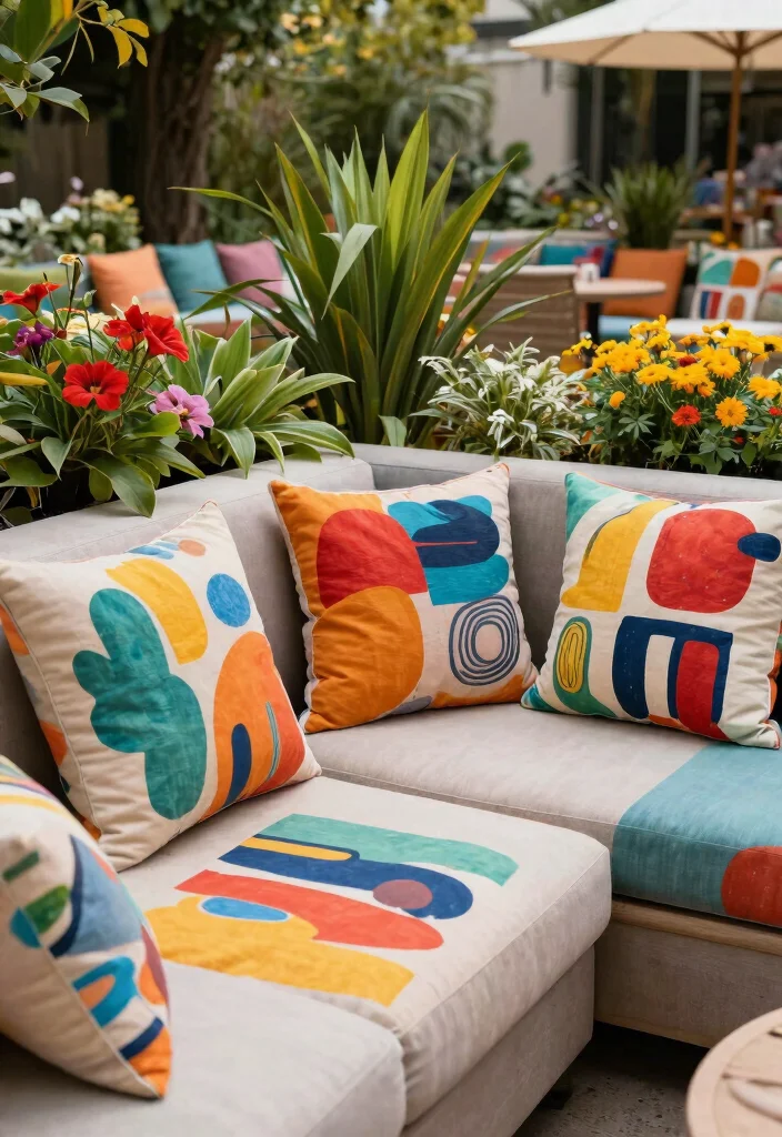 21 Bright Outdoor Cushion Ideas for Spring Makeovers 12. Artistic Prints 0
