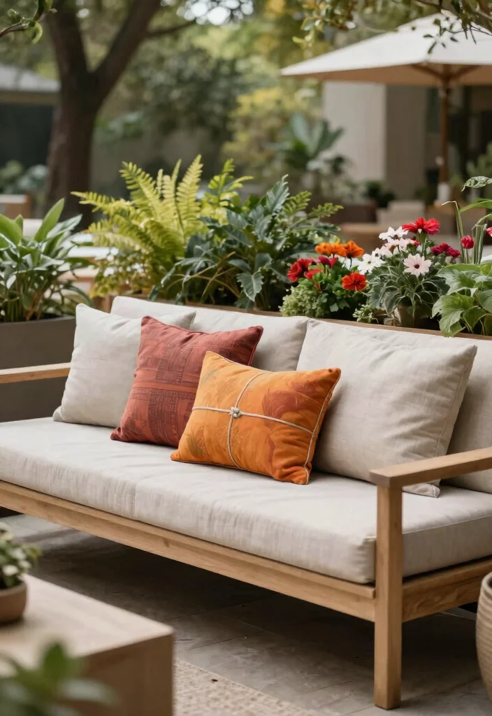 21 Bright Outdoor Cushion Ideas for Spring Makeovers 14. Neutral Base with Pops of Color 0