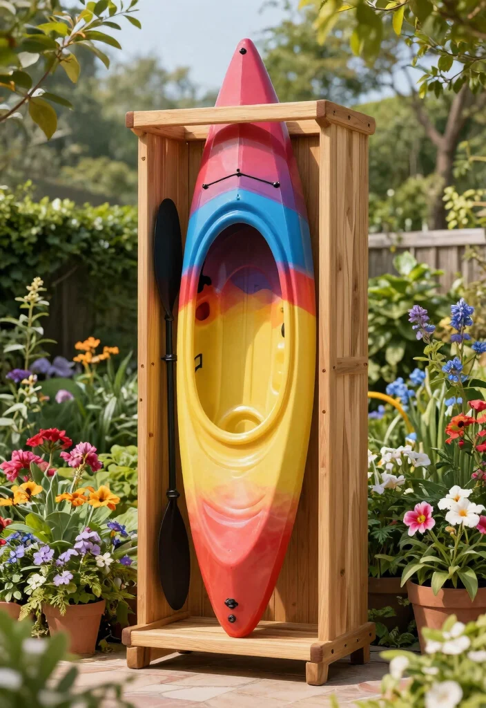21 Clever Kayak Storage Ideas to Protect Your Boat 13. Kayak Cradle in the Garden 0