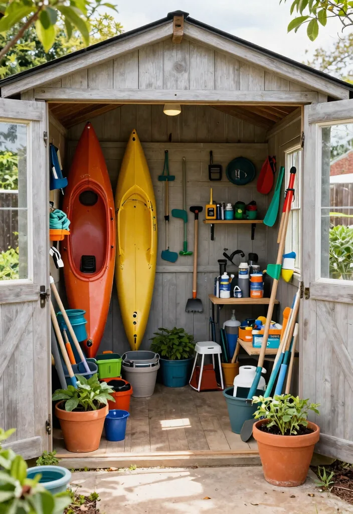 21 Clever Kayak Storage Ideas to Protect Your Boat 5. Garden Shed Kayak Corner 0