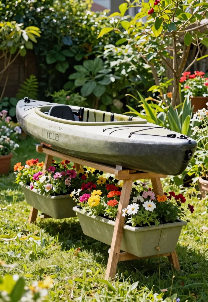 21 Clever Kayak Storage Ideas to Protect Your Boat 7. Kayak Stand with Planters 0