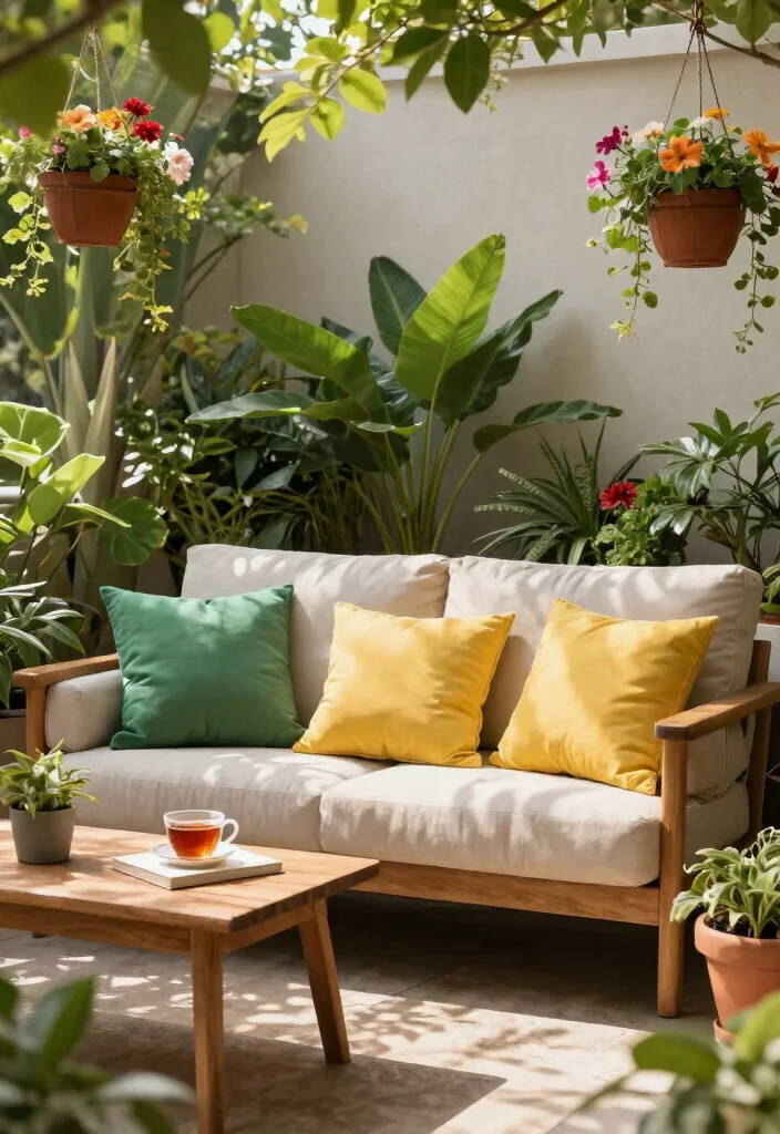 21 Comfortable Patio Sofa Ideas for Outdoor Living 1. Lush Greenery Surrounding Your Sofa 0