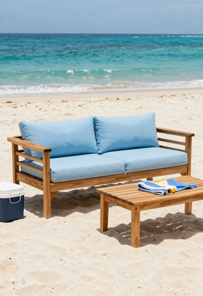21 Comfortable Patio Sofa Ideas for Outdoor Living 11. Beachy Vibes with Teak Sofas 0