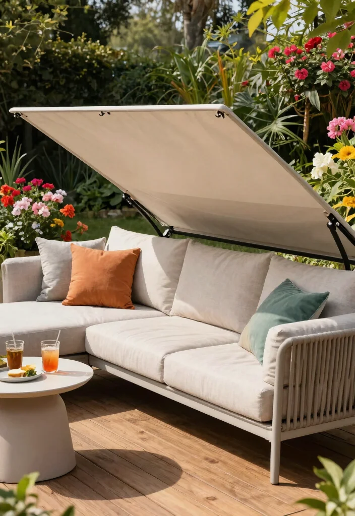 21 Comfortable Patio Sofa Ideas for Outdoor Living 17. Outdoor Sectional with Sunshade 0