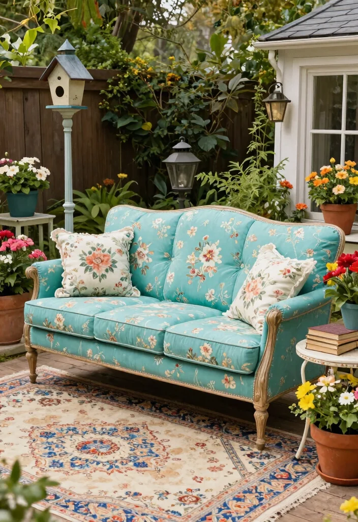 21 Comfortable Patio Sofa Ideas for Outdoor Living 6. Vintage Charm with Retro Sofas 0