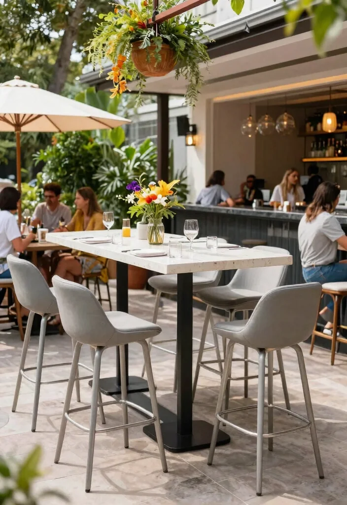 21 Elegant Patio Dining Set Ideas for Summer Meals 14 21 Elegant Patio Dining Set Ideas for Summer Meals 14. Stylish Outdoor Bar Table for Casual Dining 0