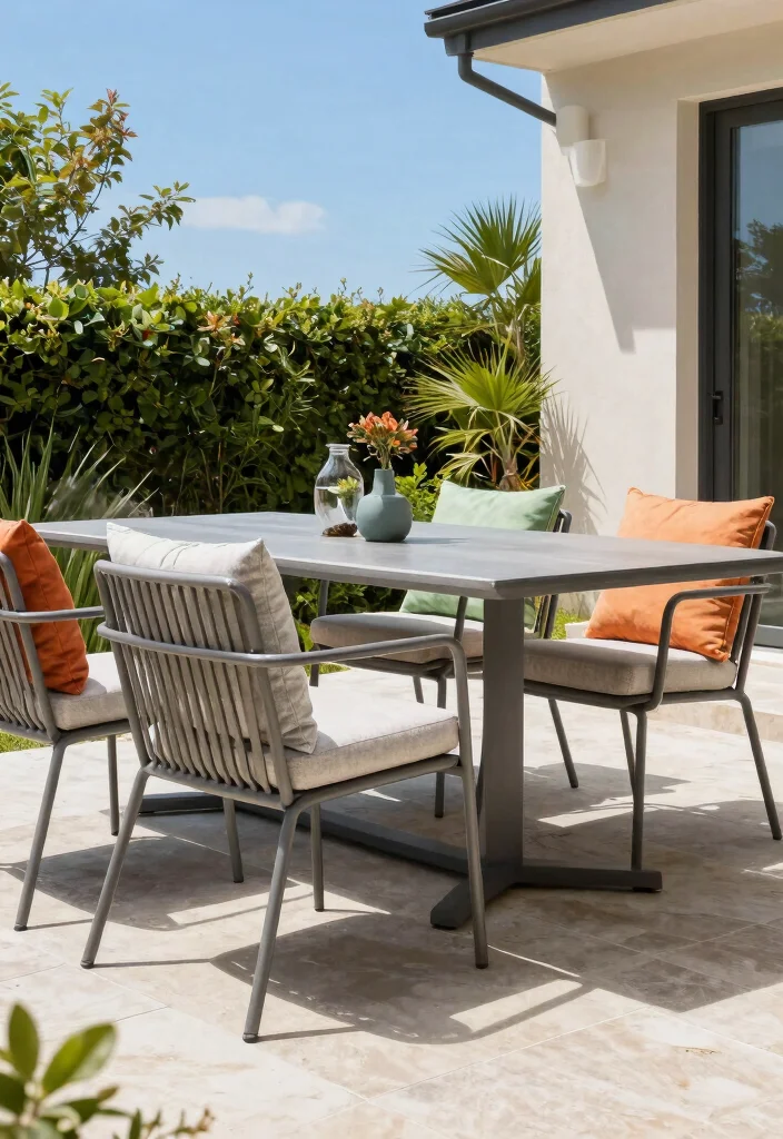21 Elegant Patio Dining Set Ideas for Summer Meals 2 21 Elegant Patio Dining Set Ideas for Summer Meals 2. Contemporary Metal Frames with Cushioned Seats 0