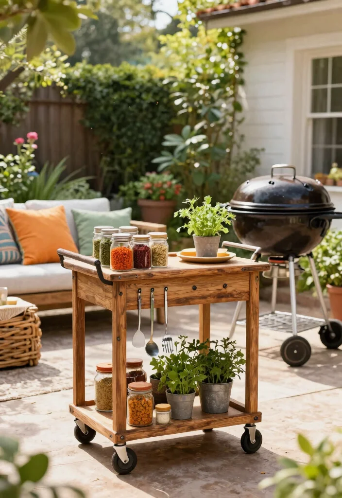 21 Epic Grill Trolley Ideas for Your Outdoor Kitchen 1. Repurposed Vintage Cart 0