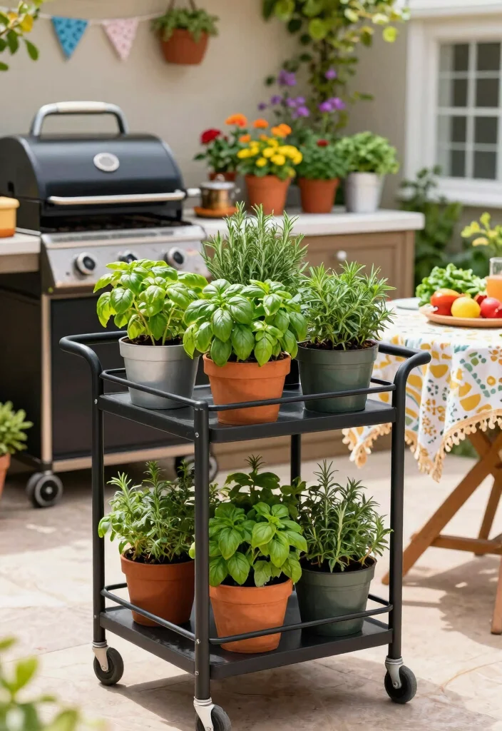 21 Epic Grill Trolley Ideas for Your Outdoor Kitchen 18. Herb Garden Trolley 0