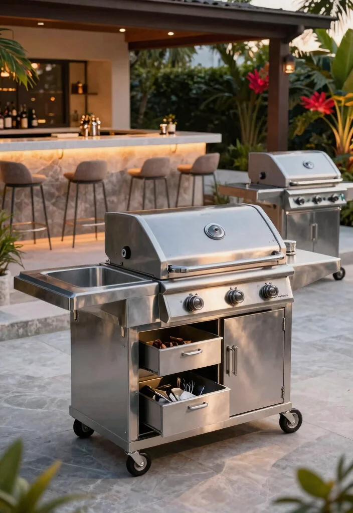 21 Epic Grill Trolley Ideas for Your Outdoor Kitchen 2. Sleek Stainless Steel Trolley 0