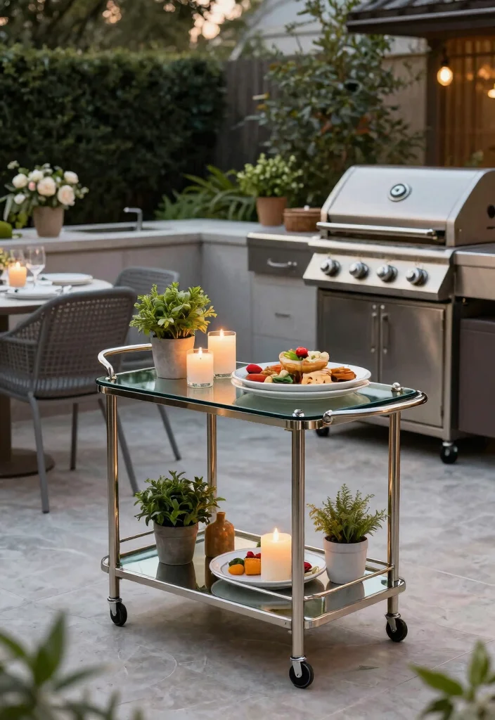 21 Epic Grill Trolley Ideas for Your Outdoor Kitchen 8. Elegant Glass Top Grill Trolley 0