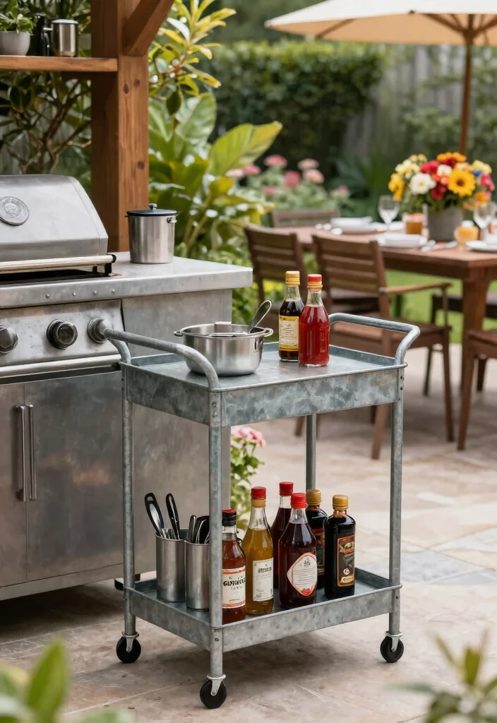 21 Epic Grill Trolley Ideas for Your Outdoor Kitchen 9. Cool Rustic Metal Trolley 0