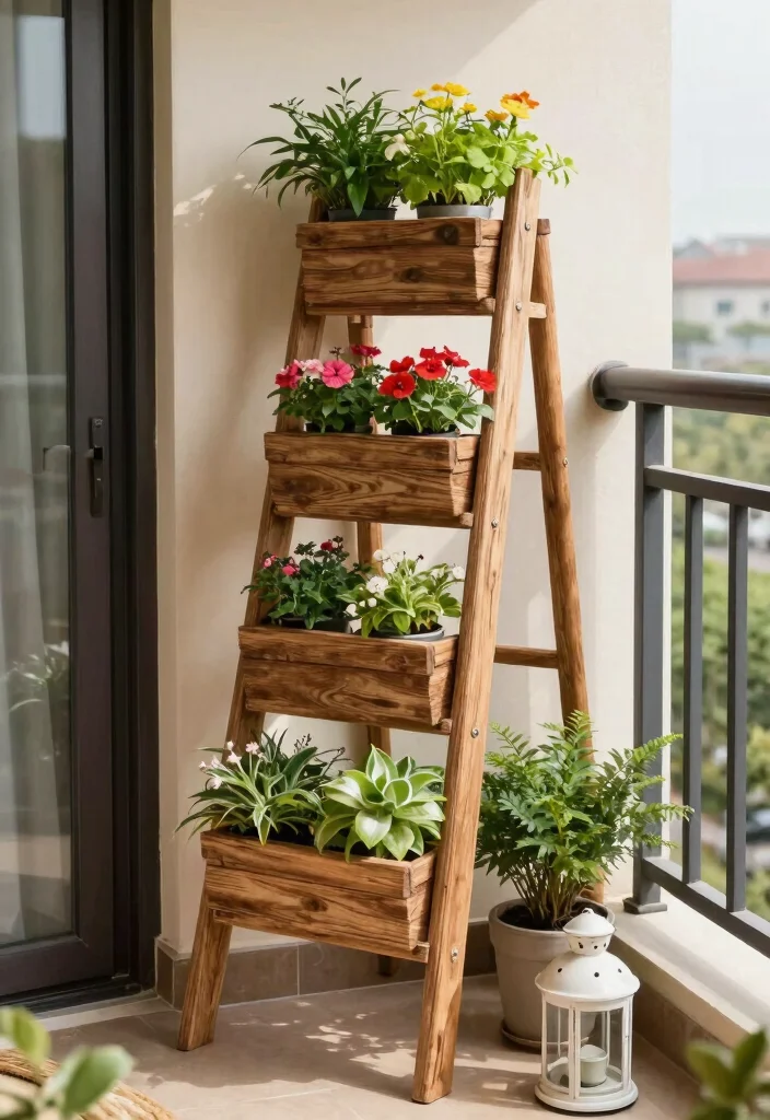 21 Space Saving Vertical Planter Ideas for Balconies 5 21 Space Saving Vertical Planter Ideas for Balconies 5. Ladder Planters 0