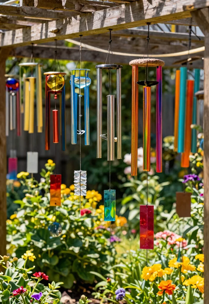 21 Stunning Outdoor Wall Art Ideas to Decorate Fences 17. Colorful Wind Chimes 0
