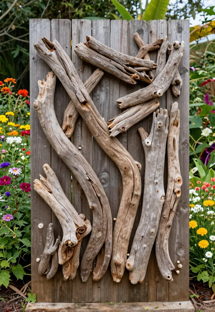 21 Stunning Outdoor Wall Art Ideas to Decorate Fences 19. Driftwood Art 0