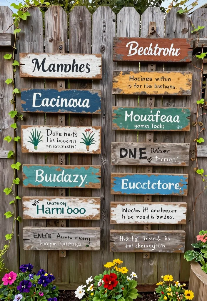 21 Stunning Outdoor Wall Art Ideas to Decorate Fences 4. Rustic Wooden Signs 0
