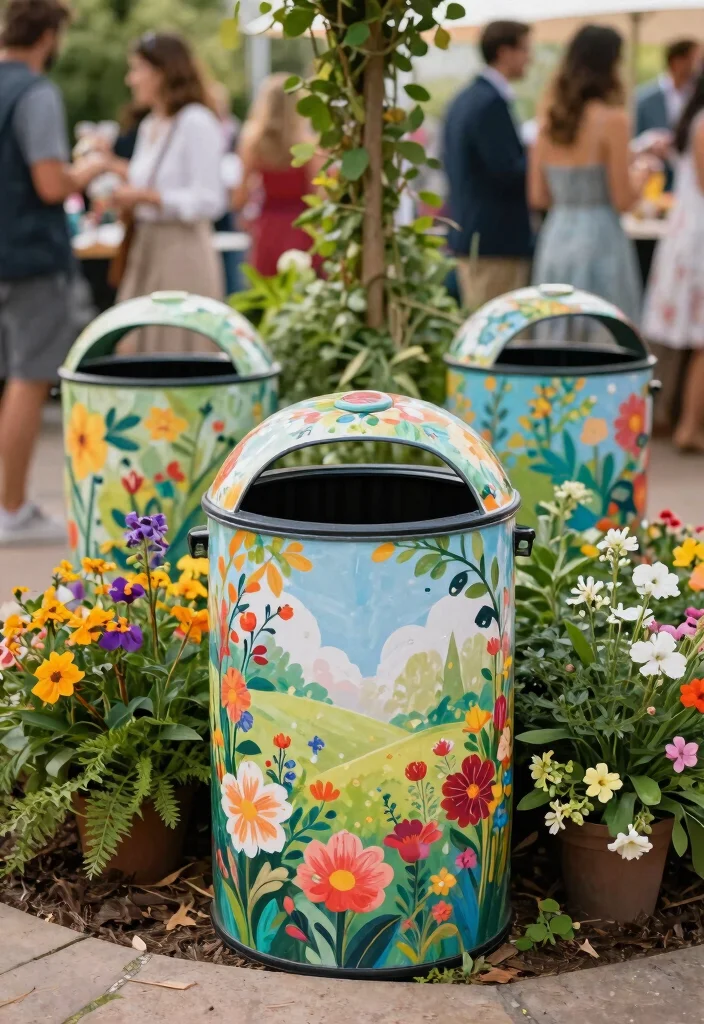 7 Clever Outdoor Party Trash Can Ideas Keep Clean 6. Garden themed Trash Can Decor 0