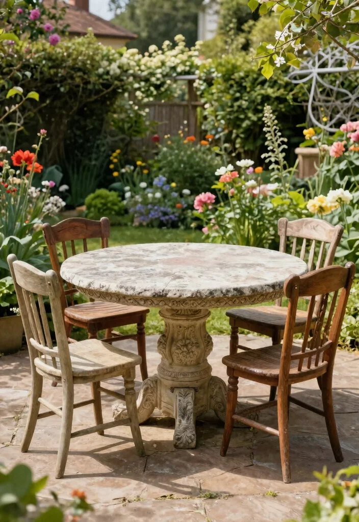 7 Heavy Duty Stone Top Patio Dining Table Options 3. Vintage Stone Top Table 0