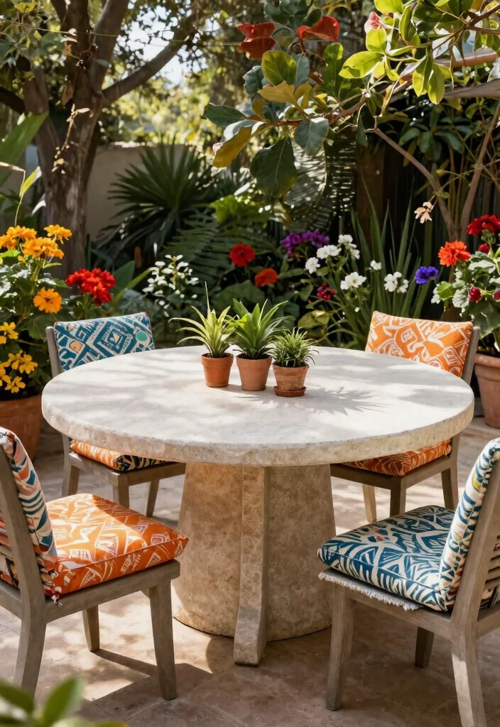 7 Heavy Duty Stone Top Patio Dining Table Options 4. Round Stone Table for Intimate Settings 0