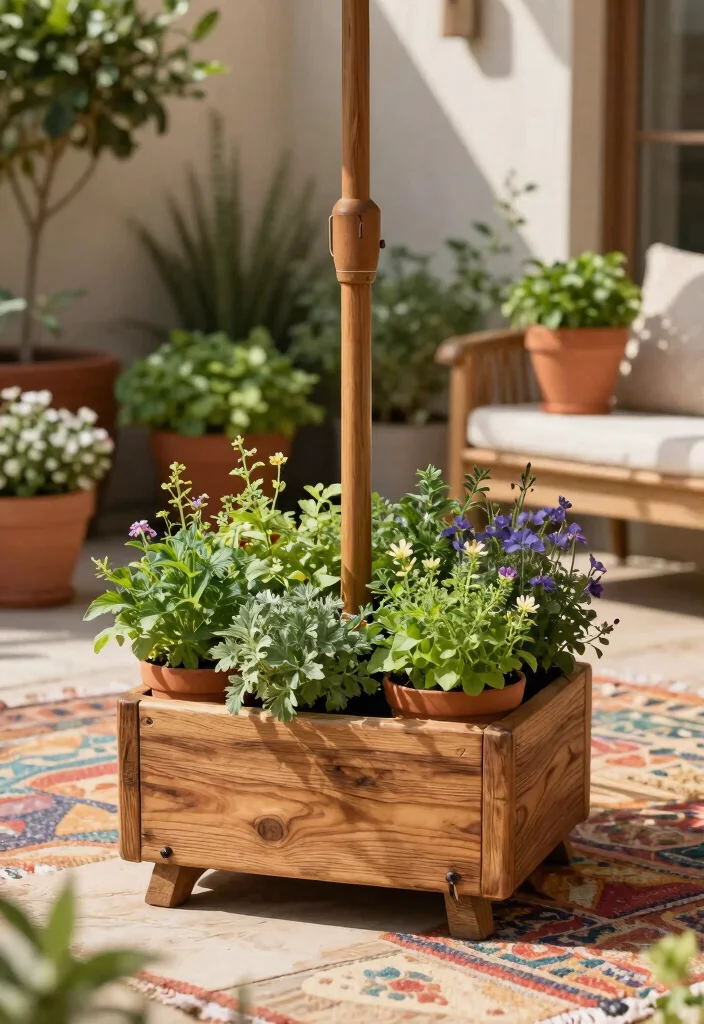 7 Strong Freestanding Umbrella Base Ideas for Eco-Friendly Outdoor Decor 1 7 Strong Freestanding Umbrella Base Ideas for Eco Friendly Outdoor Decor 1. Rustic Wooden Base with Integrated Planters 0