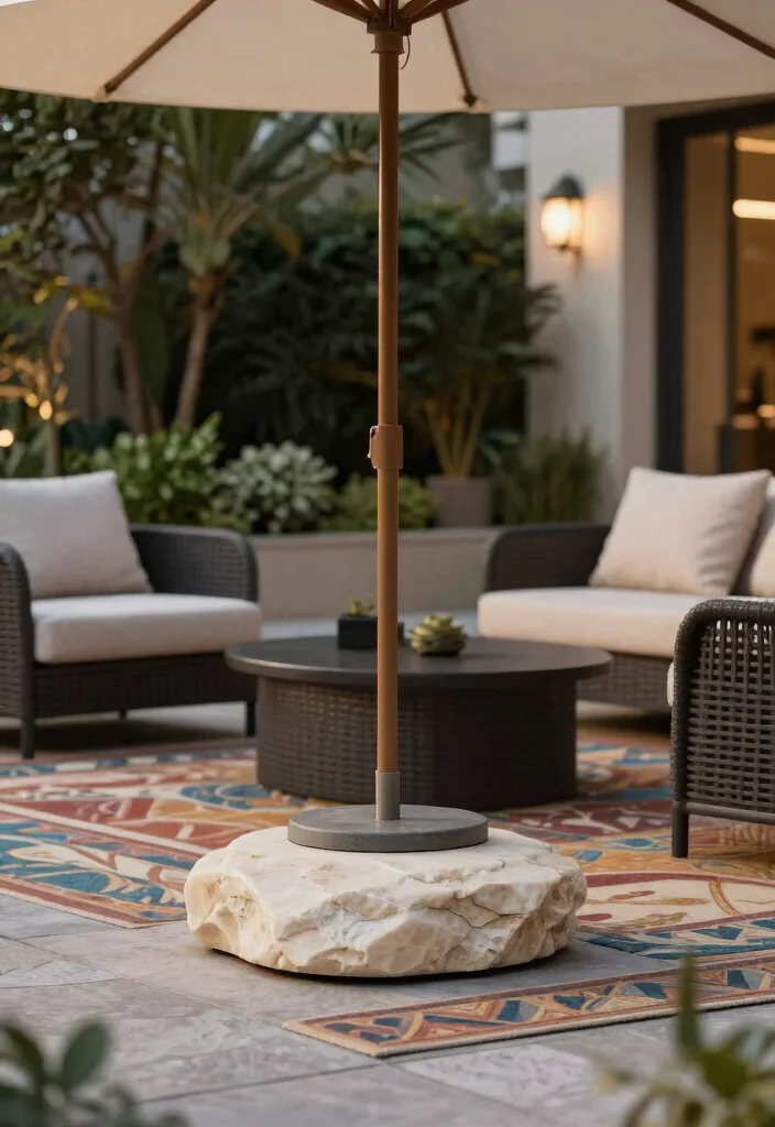 7 Strong Freestanding Umbrella Base Ideas for Eco-Friendly Outdoor Decor 3 7 Strong Freestanding Umbrella Base Ideas for Eco Friendly Outdoor Decor 3. Elegant Stone Base for Timeless Style 0