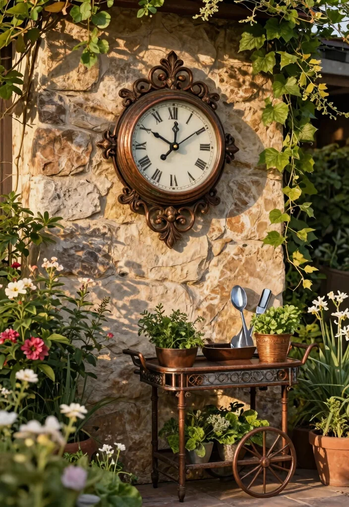 9 Beautiful Outdoor Wall Clock Ideas Vintage Vibe 2. Vintage Metal Garden Clock 0