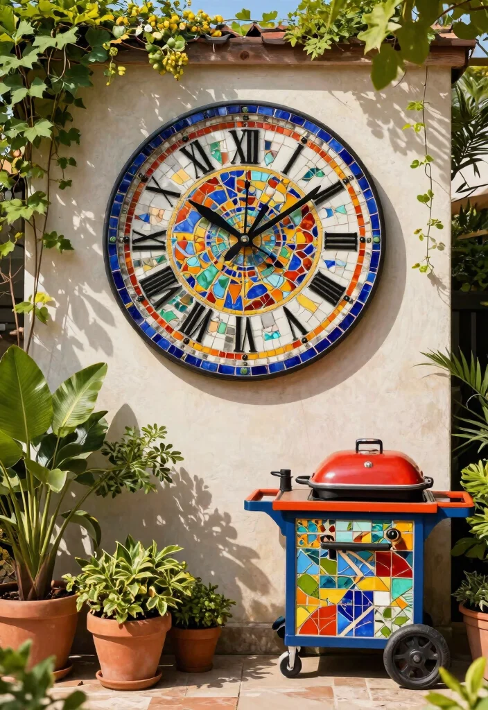 9 Beautiful Outdoor Wall Clock Ideas Vintage Vibe 9. Artistic Mosaic Clock 0