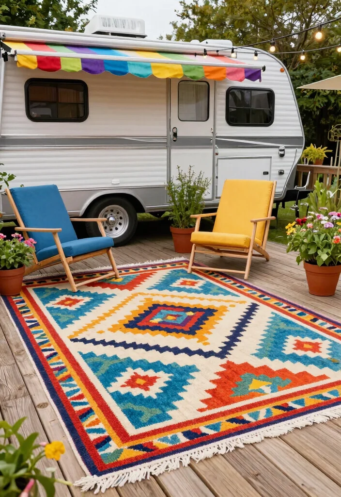 9 Best RV Patio Rug Ideas for Camper Adventures 1. Bold Geometric Patterns 0