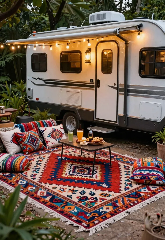 9 Best RV Patio Rug Ideas for Camper Adventures 3. Vibrant Bohemian Styles 0