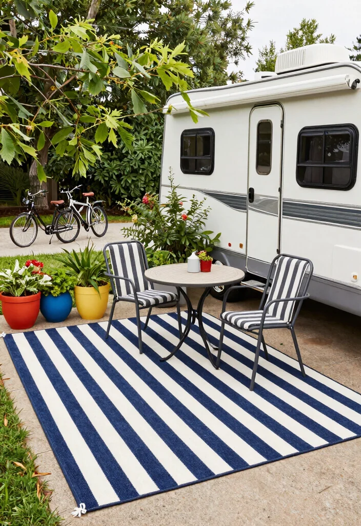 9 Best RV Patio Rug Ideas for Camper Adventures 4. Classic Striped Rugs 0