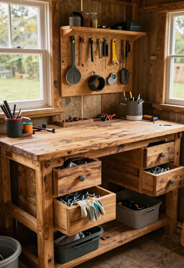 9 Clever Riding Mower Shed Ideas Protect Your Gear 2. Multi Functional Workbench 0