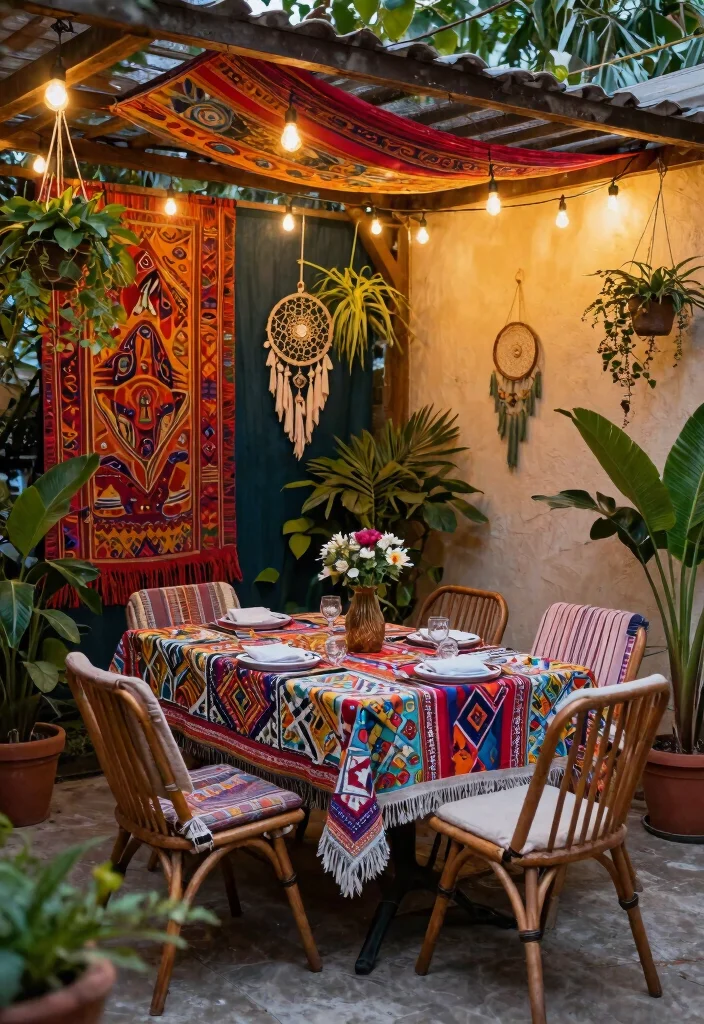 9 Covered Deck Concepts Pergola Roof Retractable Awning 5. Chic Boho Vibes with Colorful Textiles 0