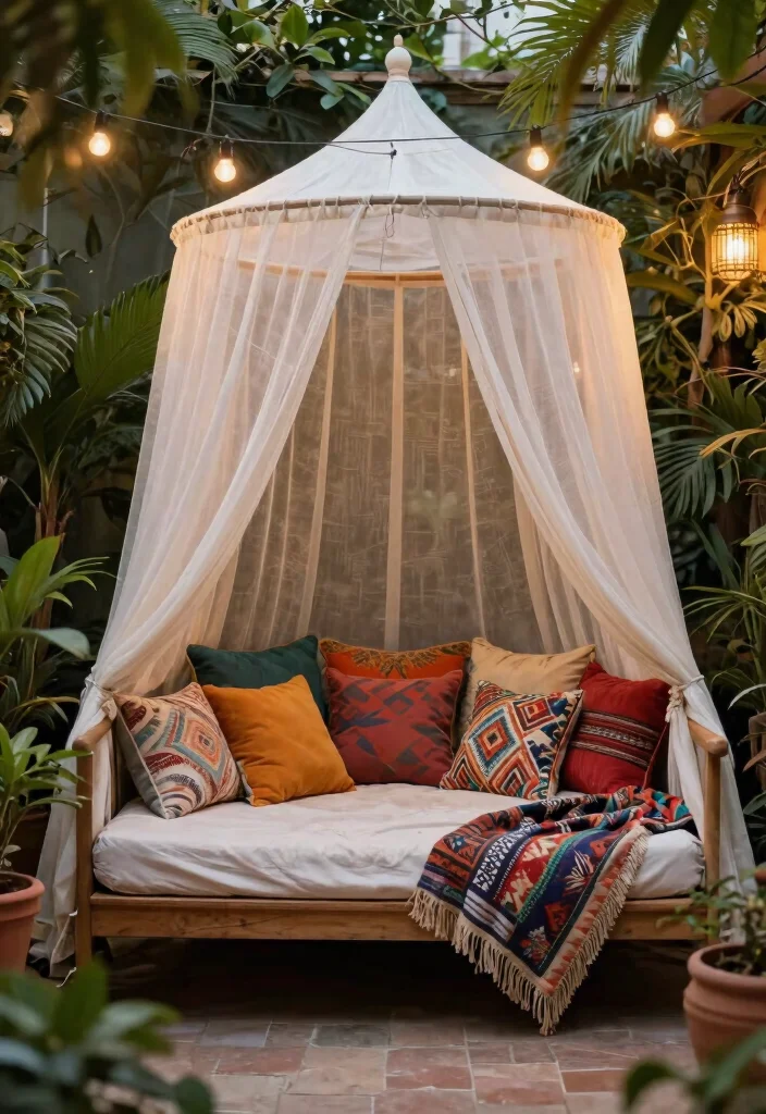 9 Dreamy Patio Daybed Ideas for Ultimate Relaxation 1 9 Dreamy Patio Daybed Ideas for Ultimate Relaxation 1. Bohemian Bliss with Canopy 0