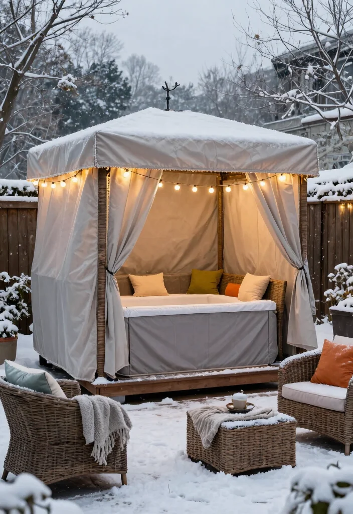 9 Heavy Duty Swim Spa Cover Ideas for Winter 1. Classic Spa Cover with Rattan Accents 0