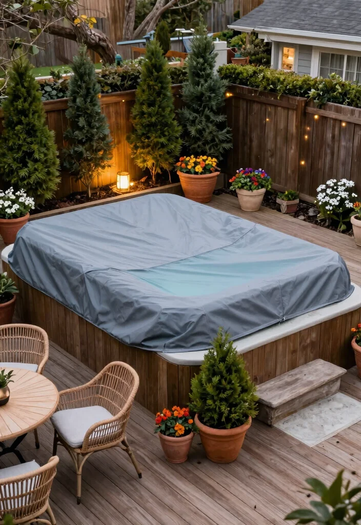 9 Heavy Duty Swim Spa Cover Ideas for Winter 2. Built In Spa Covers with Garden Integration 0