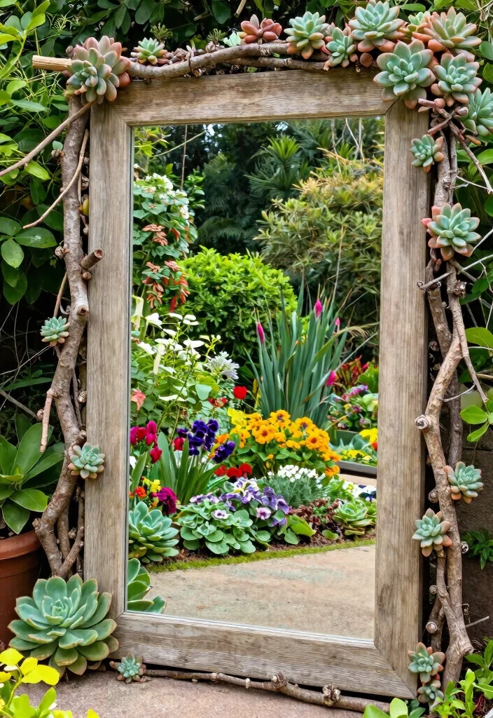 9 Magic Outdoor Mirror Ideas to Make Yards Look Bigger 6. Framed Mirror from Nature 0