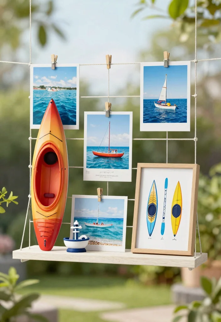9 Minimalist String Shelving Setup Outdoor Inspiration for Kayak Enthusiasts 3. Kayak Themed Shelf Decor 0