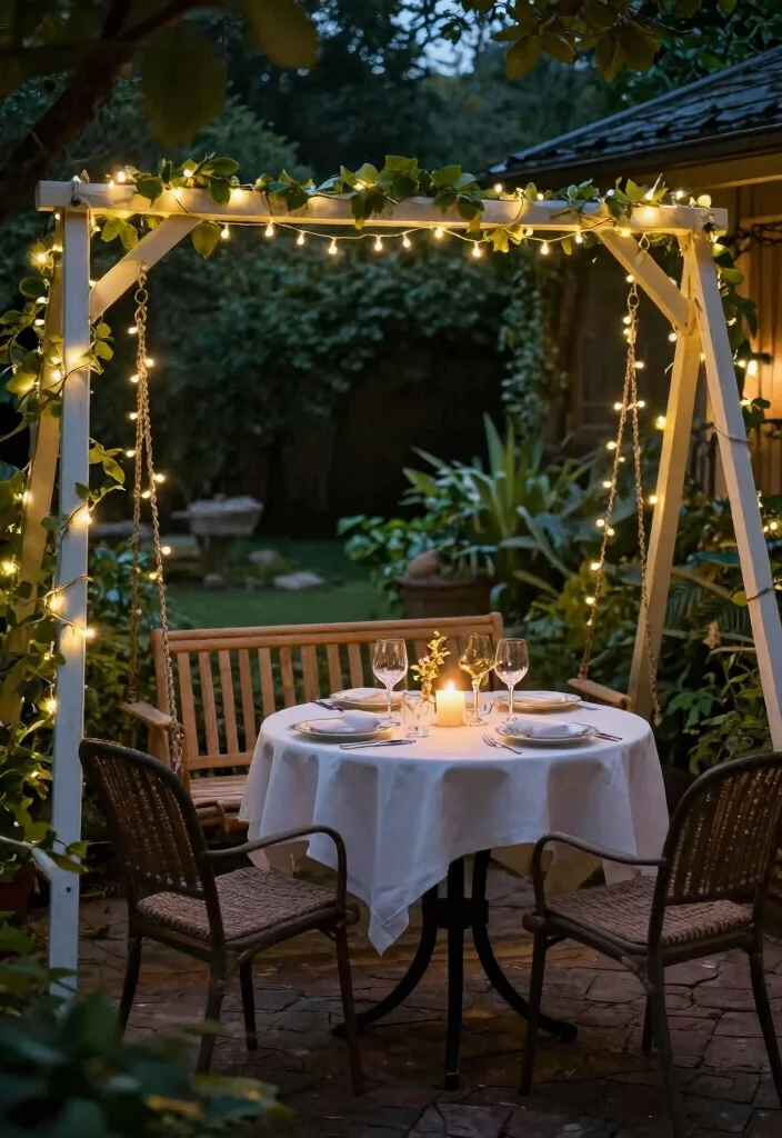 9 Romantic Patio Swing Decorating Ideas with Fairy Lights 6. Romantic Patio Dining 0