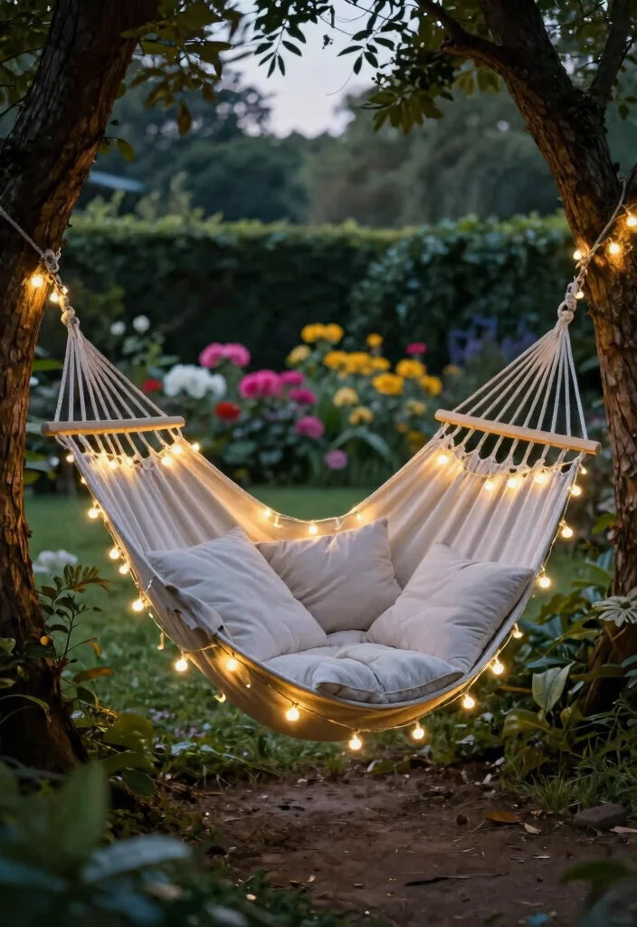 9 Romantic Patio Swing Decorating Ideas with Fairy Lights 7. Whimsical Hammock Swings 0