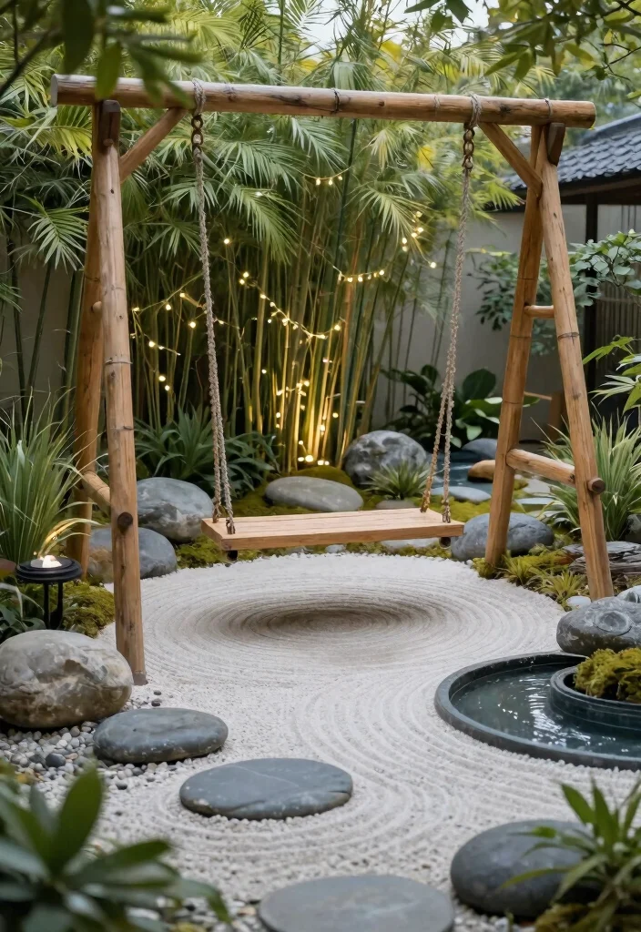 9 Romantic Patio Swing Decorating Ideas with Fairy Lights 9. Zen Garden Retreat 0