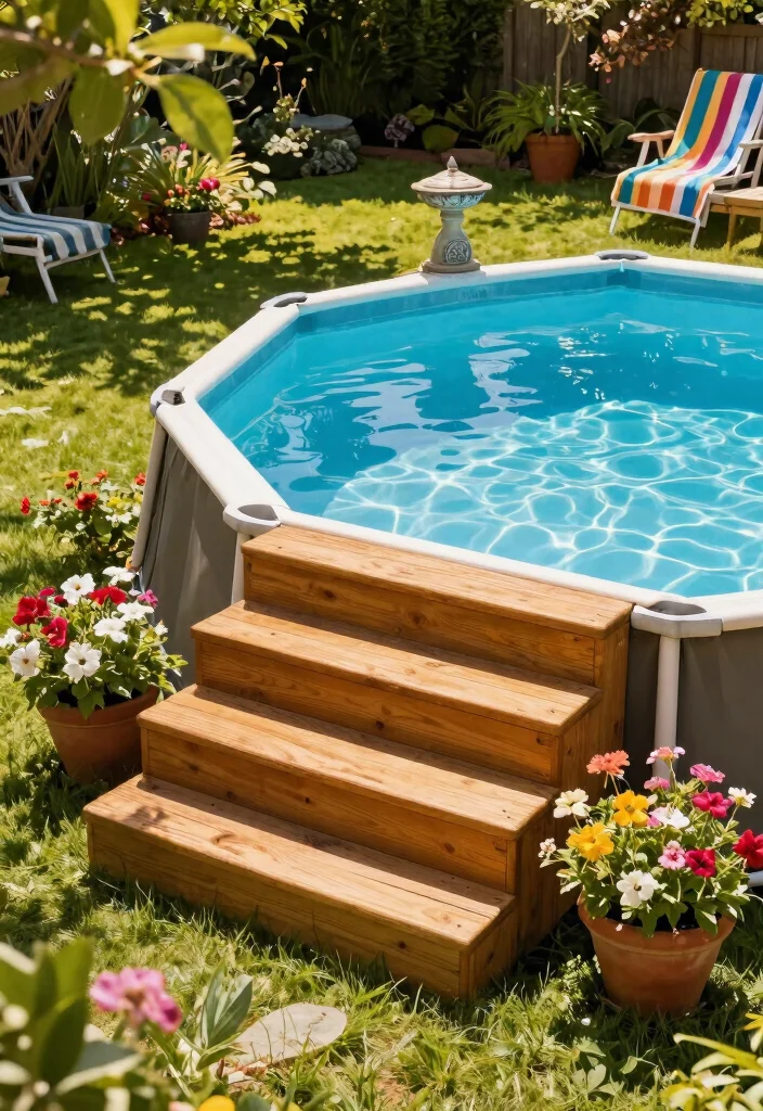 9 Sturdy Intex Pool Steps Ideas Easy Entry 1. Classic Wooden Pool Steps 0